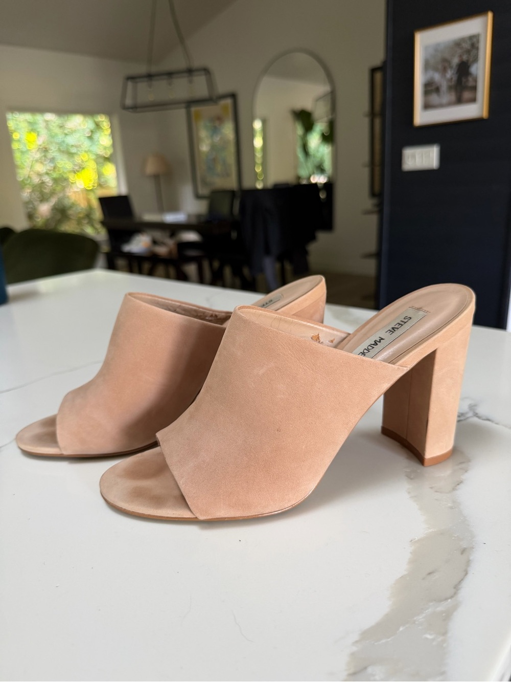 Steve Madden Blush Suede Open-Toe Block Heel Mules